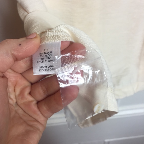 Cream ivory silky button up tie waist blouse top - Picture 4 of 4